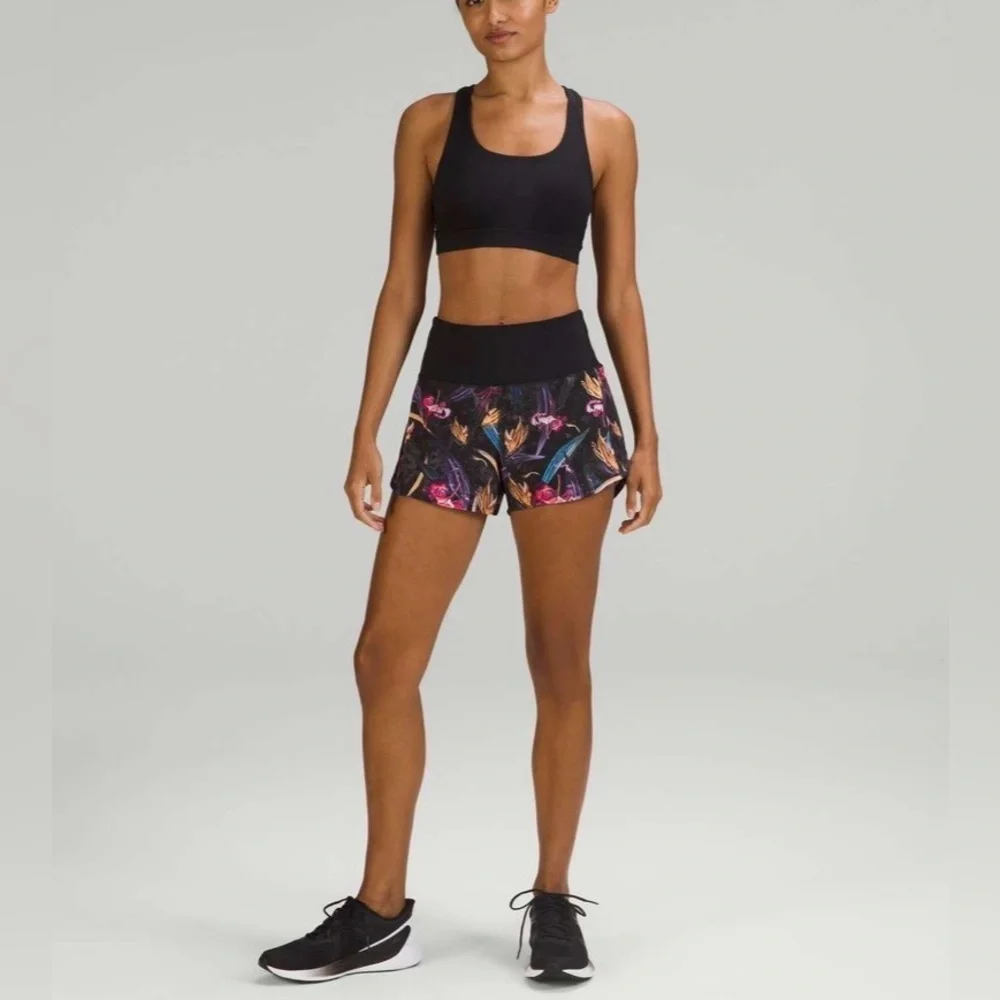 Lululemon Speed Up High-Rise Lined Shorts 4” Veiled Floral Black Multi | Size 4